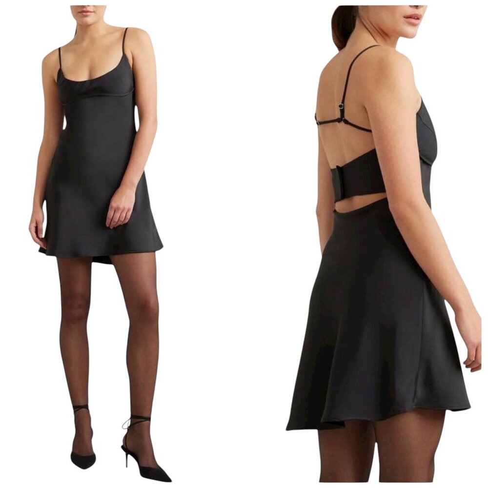 Modern Citizen Della Satin Mini Dress XS Black Cutout Slip Bust Detail